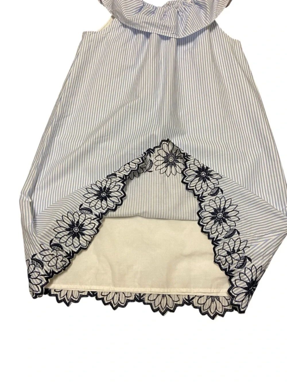 The Children's Place Girls Blue White Stripe Shift Dress Size 16 Embroidered Hem - Picture 3 of 10